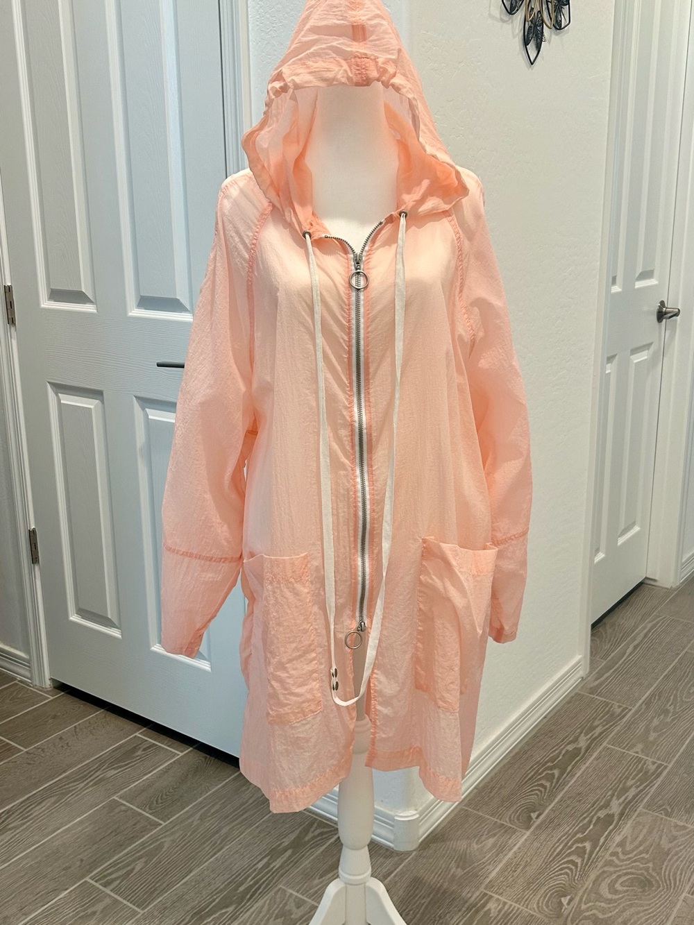 Free People Peach Hooded Rain Cover-Up Jacket